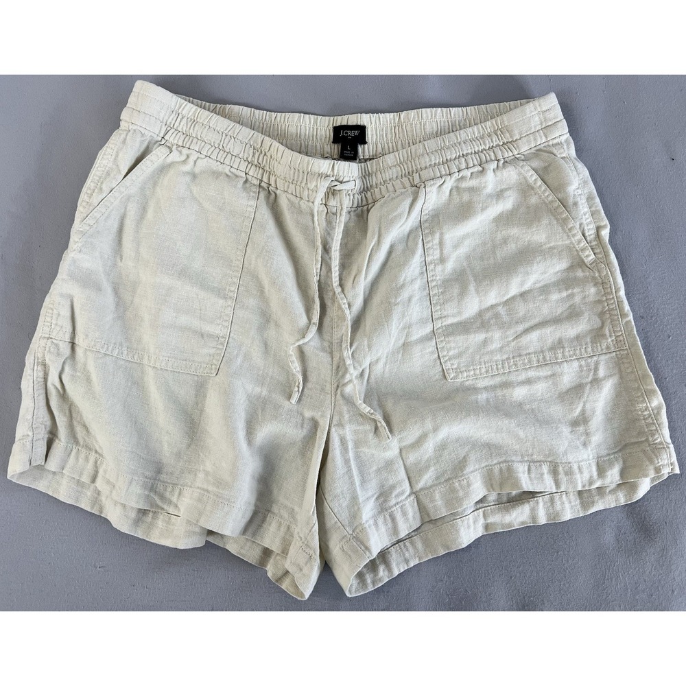 J. Crew Factory Linen-Blend Drawstring Short Dusty Ivory Mid Rise Size Large